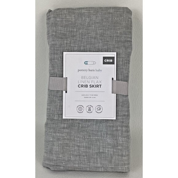 Pottery Barn Baby Belgian Linen Flax Crib Skirt 16" Drop Gray Infant Bedding - Picture 1 of 8